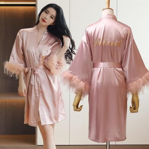 Women Satin Kimono Bathrobe Gown Bride Bridesmaid Wedding Robe 2021 New Sleepwear Loose Lingerie Home Clothes Nightwear
