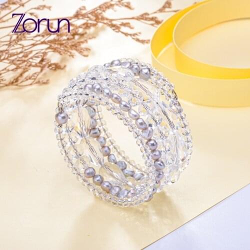 Zorun Real Natural Gray freshwater Pearl Bracelet Fine/Fashion Jewelry five Circle 7-8MM for Women New Design Good Sale
