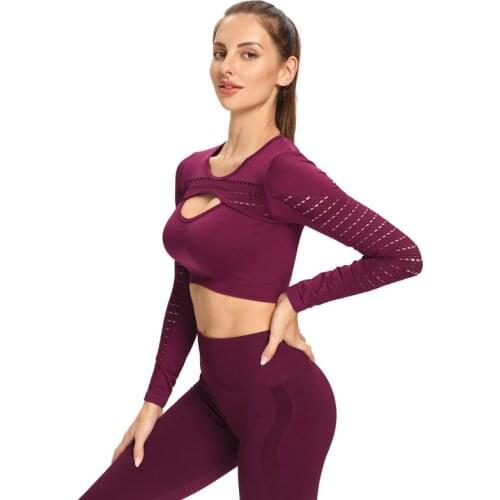 1Pcs New Hollow Yoga Top Tight-Fitting Long-Sleeved Seamless Sexy Hole Sports Top Running Fitness Clothes