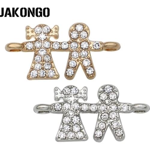 10pcs Silver Plated Crystal Boy Gril Love Charm Connector for Jewelry Making Bracelet Accessories Findings Handmade DIY 26x13mm