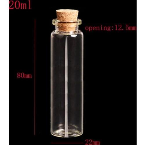 20ml X50 glass bottle with wood cork,2/3 oz clear empty crimp neck glass containers 20cc decorative craft corked stopper vials