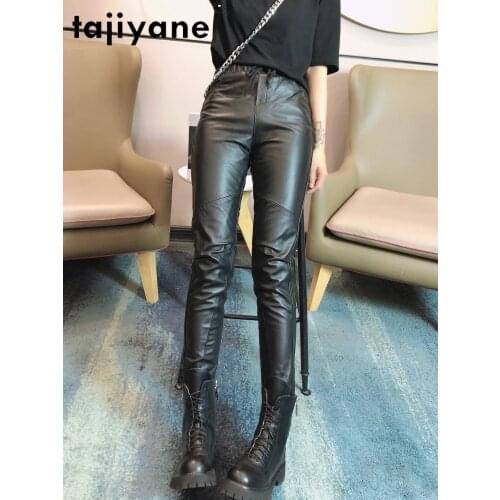 2021 Women Pants Real Sheepskin Pencil Pants Woman Genuine Leather High Waist Trousers Womens Cloth Frau Hosen TN1308