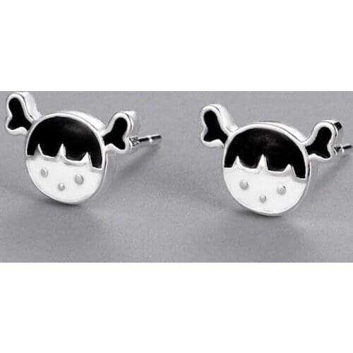 Fashion Solid 925 Sterling Silver Cartoon Girl Stud Earrings Brincos For Girlfriend Gifts