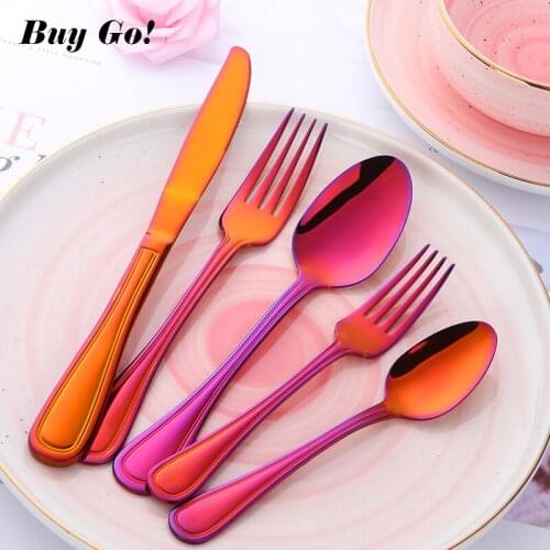 5-piece Creative Magic Red Western Dinnerware Set Stainless Steel Knife Fork Spoon Flatware Set Luxury Food Home Tableware Set