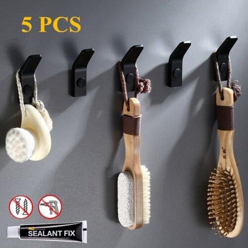 5Pcs Robe Hook White Black Bathroom Hooks Hanger for Towels Bag Hat Wall Mounted Clothes Coat Aluminum Wall Hanger Bathroom