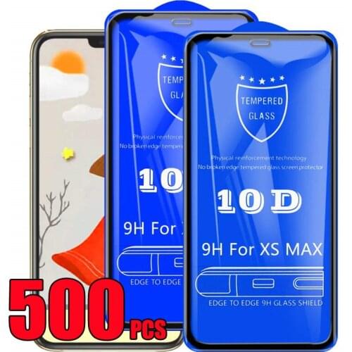 500pcs 10D Tempered Glass Full Glue Cover Premium 9H Screen Protector Film For iPhone 12 Mini 11 Pro Max XS XR X 8 7 6 Plus SE