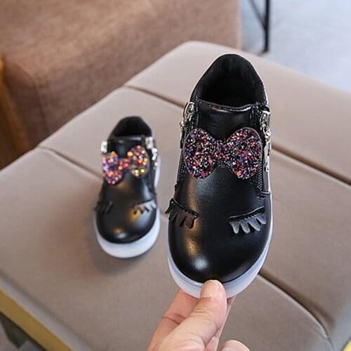 Kids Baby Infant Girls Crystal Bowknot Led Luminous Boots Sport Shoes Sneakers Butterfly Knot Diamond Little White Shoes