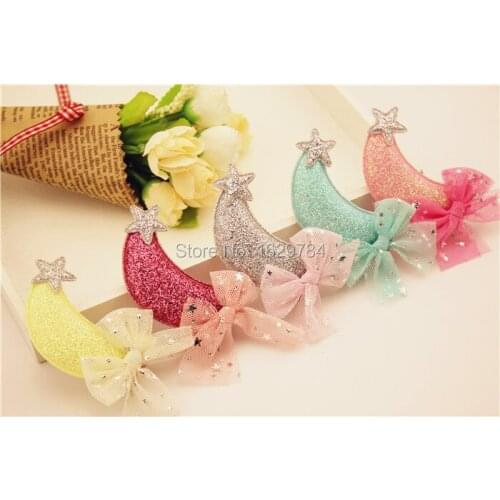 Boutique 30pcs Fashion Korean Cute Glitter Star Moon Girls Hairpins Solid Kawaii Gauze Bowknot Hair Clips Headwear Accessories