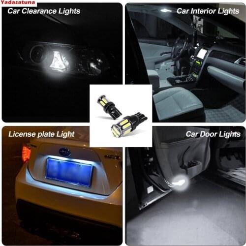 4Pcs Extremely Bright T10 W5W Wedge 7020 Chip 10-SMD LED 168 194 921 2825 Map Dome Light Bulbs License Plate Clearance Light
