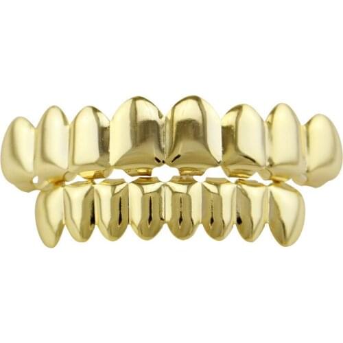 Lucky Sonny Plain Teeth Grillz Color 8 Top & Bottom Teeth Grills Set Metal Fake Tooth Jewelry Teeth Hip Hop Grills Free Shipping