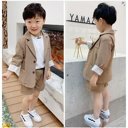 Kids brown Wedding flower Boy/Girls Blazer Suit Brand Formal Boys Tuxedos sets Holiday leisure Suit Kids Travel Clothing Set