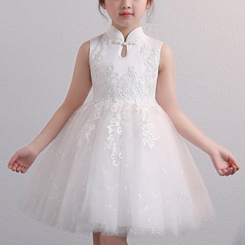Kids Flower Girls Party Dresses Casual Princess Summer Girls Lace Mesh Dress Childrens Tutu Mesh Elegant Dress 1703