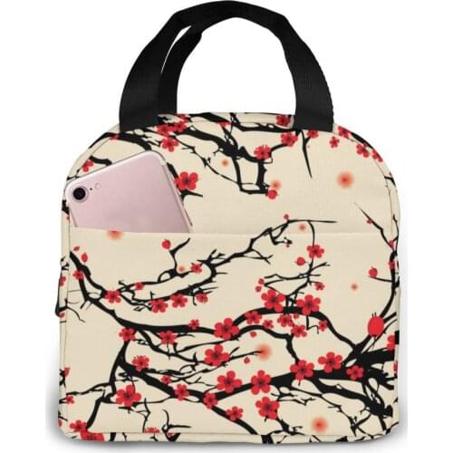 Insulated Lunch Bag Thermal Vintage Japan Sakura Tree Tote Bags Cooler Picnic Food Lunch Box Bag For Women Girls Men Children