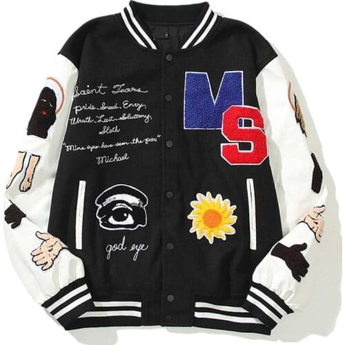 Men Abstract Pattern Embroidery Velvet Jacket Lovers Retro Neutral Loose Flocking Lapel Baseball Uniform Male Punk Streetwear