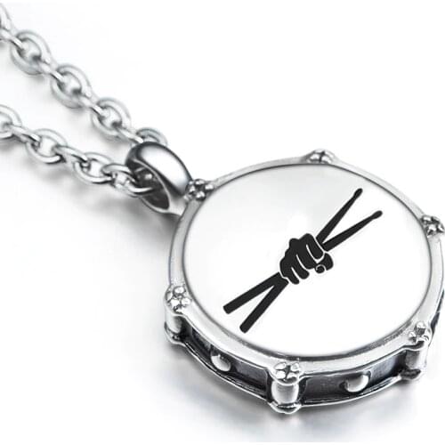 Men Stainless Steel Necklace Drummer Pendant Rockers Jazz Band Drum Drummers Necklaces Chain erkek kolye Los Collares Jewelry