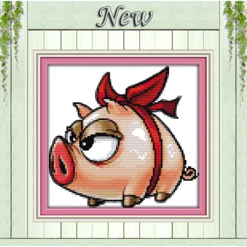 Big eyes pig,Counted Printed on canvas DMC 11CT 14CT Cross Stitch kits,Needlework Set hand made DIY embroidery,animal Home Decor