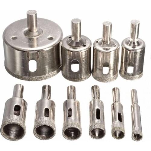 10pcs Diamond Coated Drill Bit Set Tile Marble Glass Ceramic Hole Saw Drilling Bits For Power Tools 6mm-50mm