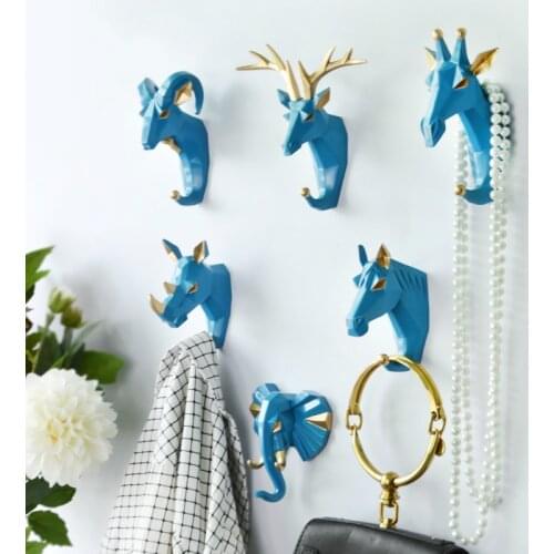2020 New Style Retro Animal Wall Hook Decoration Coat Hook Hook Resin Deer Head Elephant Pendant Fashion Key Hook