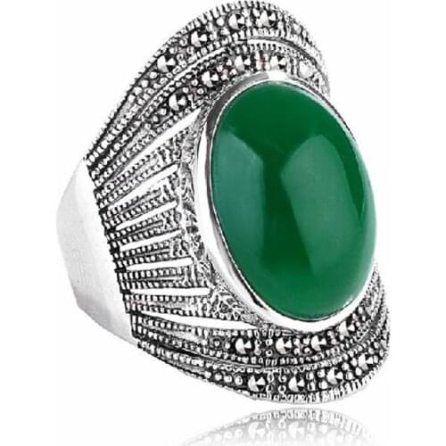 Natural agate green jade ring with 925 sterling silver jade rings jade jewelry brand natural stone jewelry