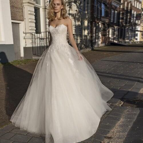 New Design Sweetheart A Line Floor Length Wedding Dress 2021 Applique Zipper Back Bridal Gowns Vestidos De Fiesta