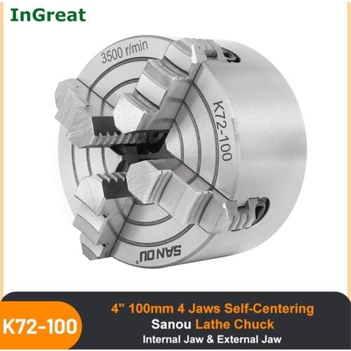 SANOU K72-100 100mm 4 Jaw Lathe Chuck Independent & Reversible Jaw 4" for CNC Drilling Milling woodworking