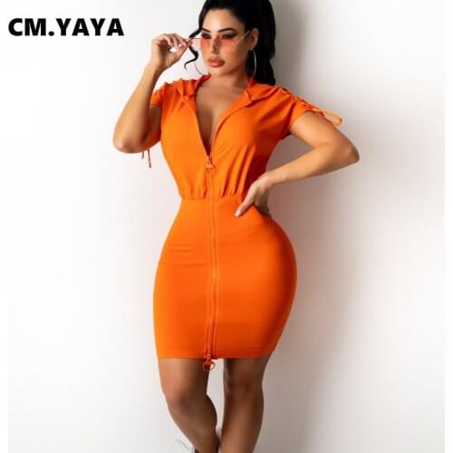 CM.YAYA Mini Dress Women Hooded Zip Criss-cross Lace Up Hollow Out Elastic Sexy Dresses Casual High Street Clothes Summer Outfit