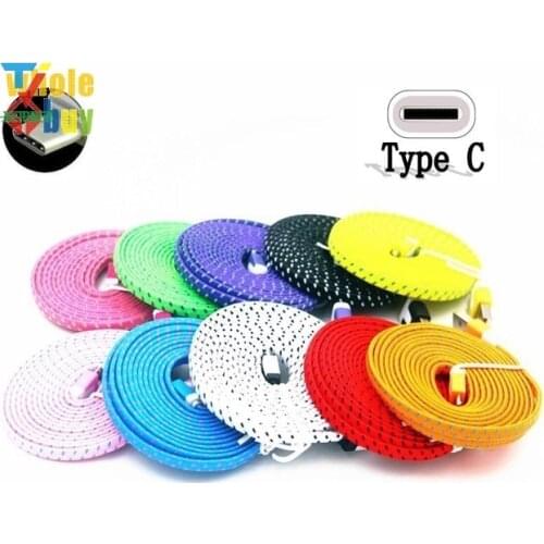 300pcs/lot 1M/2M/3M Colorful USB Data Sync flat braided Charger Cable Cord Wire 5pin 8pin Type C For iPhone Android phone cheap