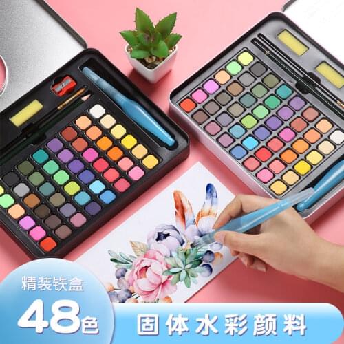 36/48color Portable Soild Watercolor Set Water Brush Pen Professional Water color Travel Paints Set Artist Pigment