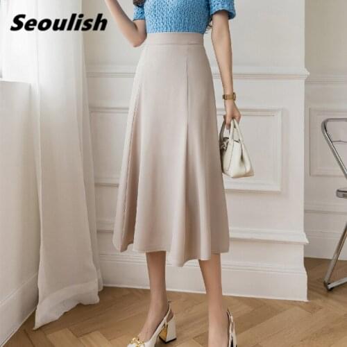 Seoulish Spring Summer 2021 New Elegant Womens A-Line Skirts Fashionable High Waist Office Female Korean Umbrella Midi Skirts