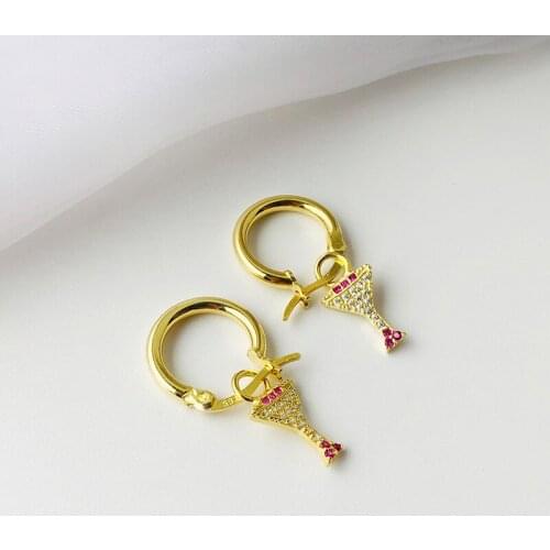 925sterling silver earring fashion zircon Wine glass moon ear ring circle drop earring French personality wild cute girl ear jew