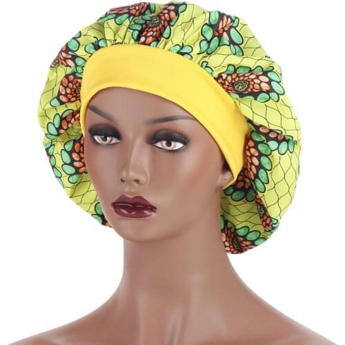 HanXi New Large Night Hair Cap Bonnet Women Bonnet Satin Cheveux Nuit Beauty Print Head Cover Hat Fashion
