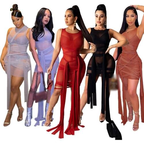 European and American womens lace nightclub sexy see-through mesh dress summer Womens home clothes plus size dress