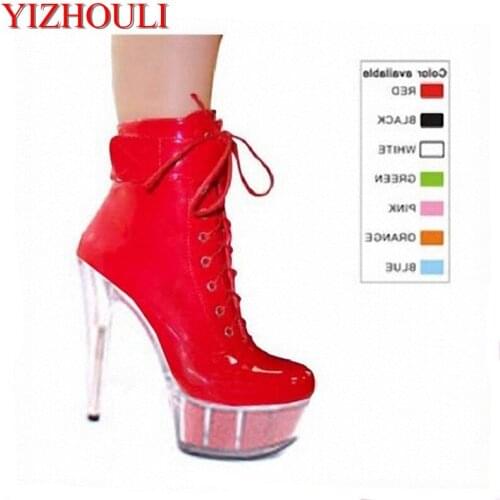 PU evening dress shoes, nightclub 15 cm high heel boots, fashion ankle boots, model pole dancing ankle boots