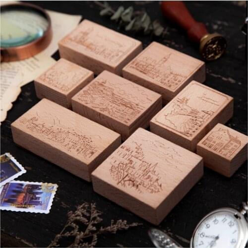 Vintage City Scenery Backgound Wood Stamp Planner Wooden Rubber Stamp Set Diy Scrapbooking Cards Decoration Embossing