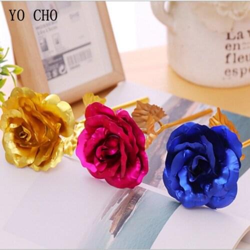 YO CHO Party Supplies Prom Wedding Flower Gold Plated Rose Artificial Flowers Girlfriend Anniversary Gift Valentines Day Gift
