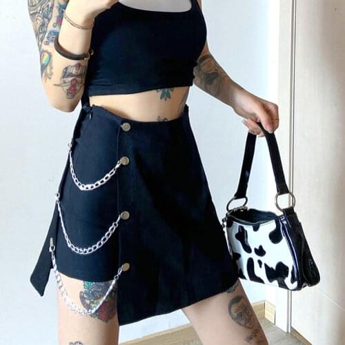 Gothic Chain Skirts Women Irregular Y2k Skirt Splicing Summer High Rise Fashion Skirt Clubwear Streetwear Women E Girl Aesthetic