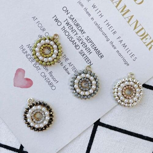 DIY Jewelry Findings Crystal Rhinestone Pearl Paved Round Geometry Necklace Alloy Pendant Gold Tone Fashion Charms 23*20mm 18pcs