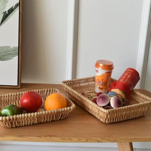 Zerolife Hand-Woven Rectangular Rattan Wicker Basket Fruit Tea Snack Bread Picnic Cosmetic Storage Box Kitchen Household Tools