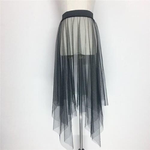 2019 Spring Summer Tulle Lace Midi Skirt Women Casual Elegant Elastic High Waist Black White Irregular Mesh Skirt Long Skirts