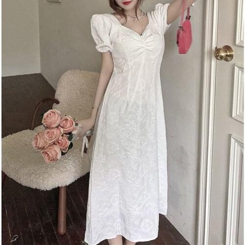 2021 Summer New Nightdress Womens French Retro Backless Slim Dress Princess Jacquard Sleeve A-line Dress Home Wear Nightgown