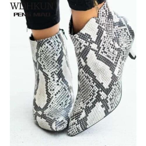 NEW Womens Ankle Boots Leopard Women Pointed Toe Ladies Chunky High Heel Female Shoes Woman Footwear Plus Size 35-43 Snake