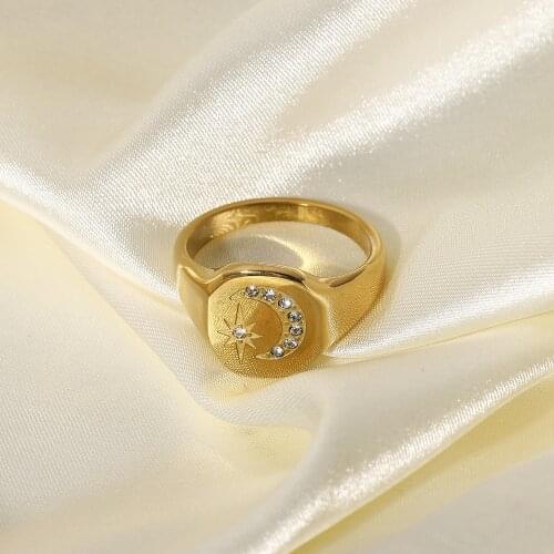 18K Gold Plated 316L Stainless Steel Rings For Women Romantic Moon Star Finger Rings Female Waterproof Jewelry