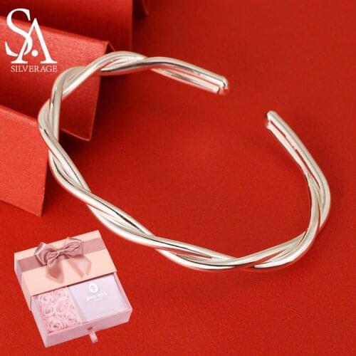 SA SILVERAGE Design Sense Niche Ins Geometric Winding Bracelet 17g 999 Sterling Silver Mobius Open Bracelet Female Simple