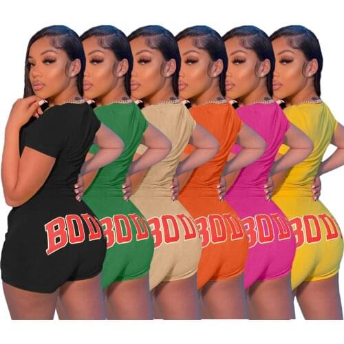 2021 Summer Clothes Women Casual Letter Print Body Short Sleeve Streetwear Jogging Suit Sportswear Two Piece Sets