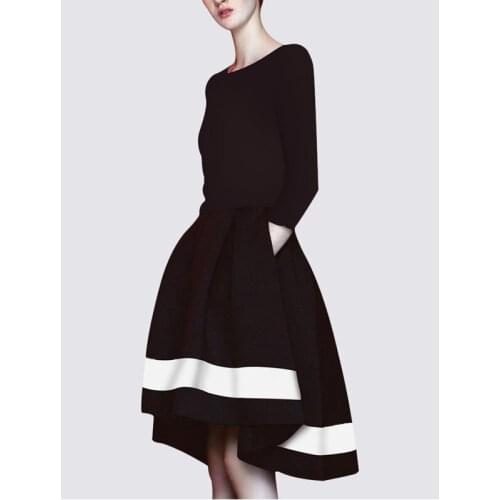Black 3/4 Sleeves Women Dress Ball Gown With Pocket New Style S M L XL 2XL 3XL White Sidebar Ladies Dress Wear NW101