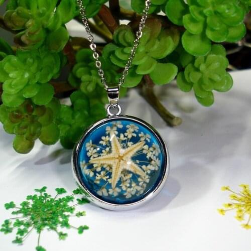 1PC Beach Conch Shell Sea Star Necklace Nature Dry Flower Glass Cover Pendant Necklace For Gift