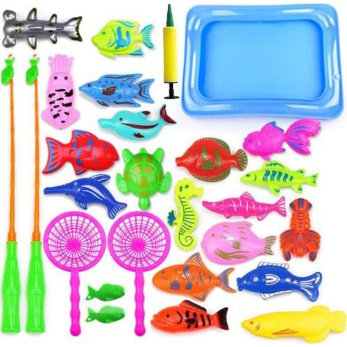 18-52pcs Baby Fishing Toys with Inflatable Pool Net Magnetic Fishing Game Set Fish Rod Funny Classic Toys for Children Gift