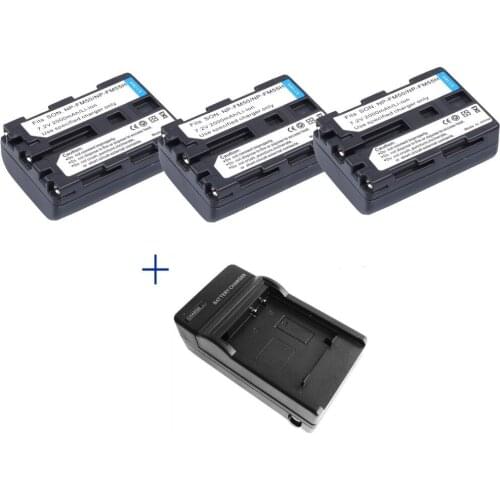 3PCS NP-FM50 NP FM50 FM55H Battery + charger For Sony FM51 FM30 NP-FM55H DCR-PC101 a100 free shipping