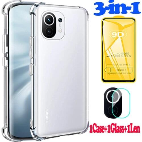 3in1 Mi 11 Lite Case Xiaomi 11 Lite 5G Camera Len Screen Protector For Xiaomi Mi11 Lite 11i Phone Case Xiaomi Mi 11 Lite Cover