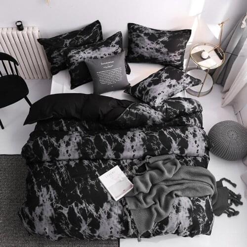 50Classic Bedding Set Super King Duvet Cover Sets 3pcs Marble Single Queen Size Black Stone Comforter Bed Linens Cotton 200x200